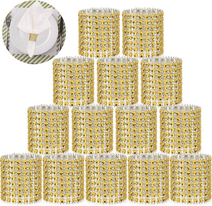 Bling Napkin Rings Set of 150, Rhinestone Gold Napkin Rings Diamond Adornment Napkin Holder Bulk for Wedding, Dinner, Party, Table Decorations, Gold