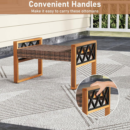 Tangkula Rattan Wicker Outdoor Ottoman Set of 2, Patio 3-in-1 Footstools with Removable Cushions, Additional Seating and Side Tables for Porch, Backyard & Poolside (Off White)