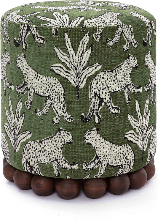 Tov Furniture Dex Olive Green Leopard Jacquard Ottoman