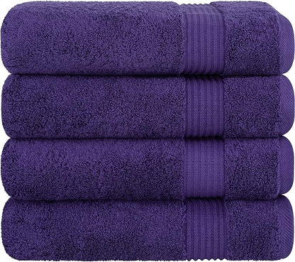 Cotton Paradise 4 Piece Turkish Bath Towels for Bathroom, 100% Cotton Extra Large Soft Plush Towels Bathroom Set, Purple