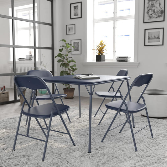 Flash Furniture Madison 5-Piece Folding Card Table and Chair Set, Navy | Portable, Indoor/Outdoor, Event Table and Chairs