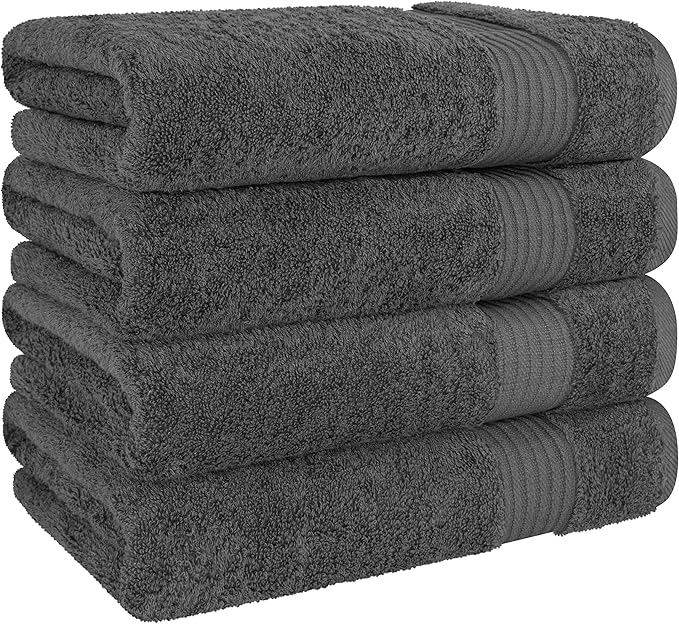 Cotton Paradise 4 Piece Turkish Bath Towels for Bathroom, Extra Large Soft Plush Towels Bathroom Set, Dark Gray