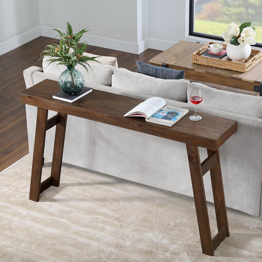 Alaterre Furniture Lawas Solid Wood Console Table, Brown, 56”x12”x32” | Modern Farmhouse Entryway Table, Easy Assembly Living Room Furniture for Behind the Couch, Entryway, or Hallway