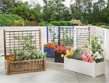 BrylaneHome Outdoor Freestanding Climbing Flower Plant Box with Trellis Planter Patio Deck Yard - White