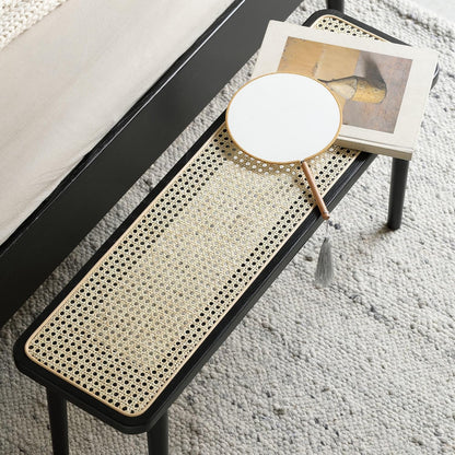 47.24" Modern Oak Wood Dining Bench with Woven Rattan Seat Solid Wood Entryway Bench for Bedroom End of Bed Living Room, Black