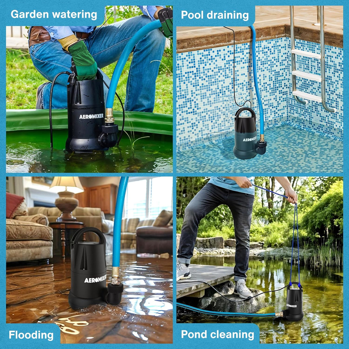 Aeromixer Mini 1/4 HP Submersible Mixing + Aerating Pump with 1/4 HP Water Transfer Pump Bundle - Water Aerator & Garden Utility Pumps, Nutrient Mixing & Aeration Pumps for Farming & Gardening