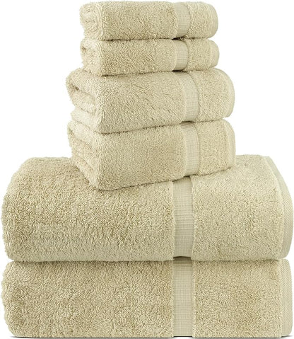 Chakir Turkish Linens 100% Cotton Premium Turkish Towels for Bathroom, 2 Large Bath Towels, 2 Hand Towels, 2 Washcloths (6-Piece Towel Set, Beige)