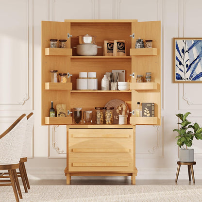 70" Tall Kitchen Pantry Cabinet, Wood Freestanding Storage Cupboard with 2 Cabinet Shelves, 6 Door Shelves and 3 Drawers, Multi-Purpose Storage Cabinet for Kitchen & Dining Room,Natural