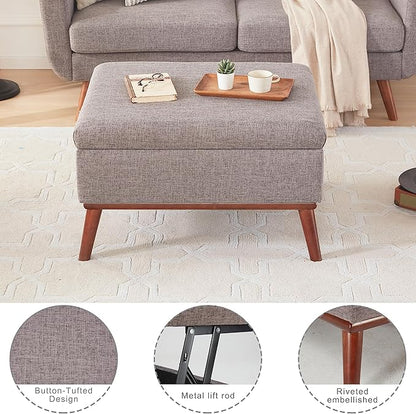 Kingfun 65" W Loveseat Sofa with Ottoman Coffee Table, Mid Century Modern Decor Love Seat Couches and Ottoman with Storage for Living Room, Button Tufted Upholstered Love Seats Furniture Set, Grey