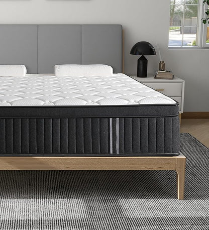 Queen Mattresses,14 Inch Queen Size Mattresses in a Box,Memory Foam Hybrid White & Black Mattress with Provide Support and Improve Sleep,Pressure Relief,Medium Firm