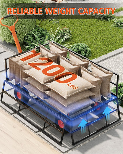 Metal Wagon - 1200lbs Garden Cart with 10" Multi-Terrain Tires, 4 Removable Mesh Sides & 180° Swivel Handle, Yard Wagon Cart for Lawn, Yard, Patio Gardening