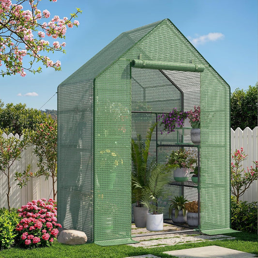 Portable Greenhouse for Outdoor, Small Greenhouses with Durable PE Cover, Walk in Greenhouse with Shelves Stands,Green