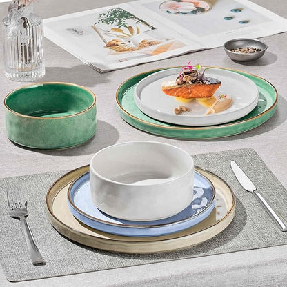 Herogo 12 Pieces Dishware Sets for 4, Stoneware Dinnerware Dish Set, Dinning Plates and Bowls for Home Kitchen, Dishwasher & Microwave Safe, Multicolor