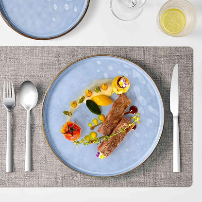 Herogo 12 Pieces Dinnerware Sets for 4, Ceramic Serving Dishes Sets, Stoneware Plates and Bowls for Kitchen Dinning, Dishwasher & Microwave Safe, Haze Blue