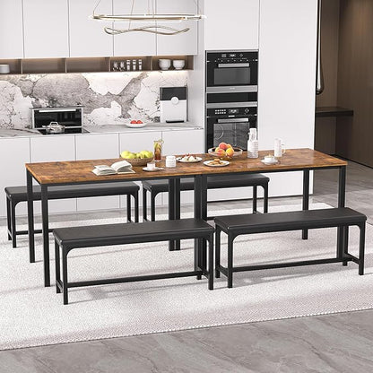 VECELO 3-Piece 63" Extendable Kitchen Table with Benches/Chairs, Modern Breakfast Dinette/Dining Room Set for 4/6/2, Small Space Saving Design, Easy Assembly