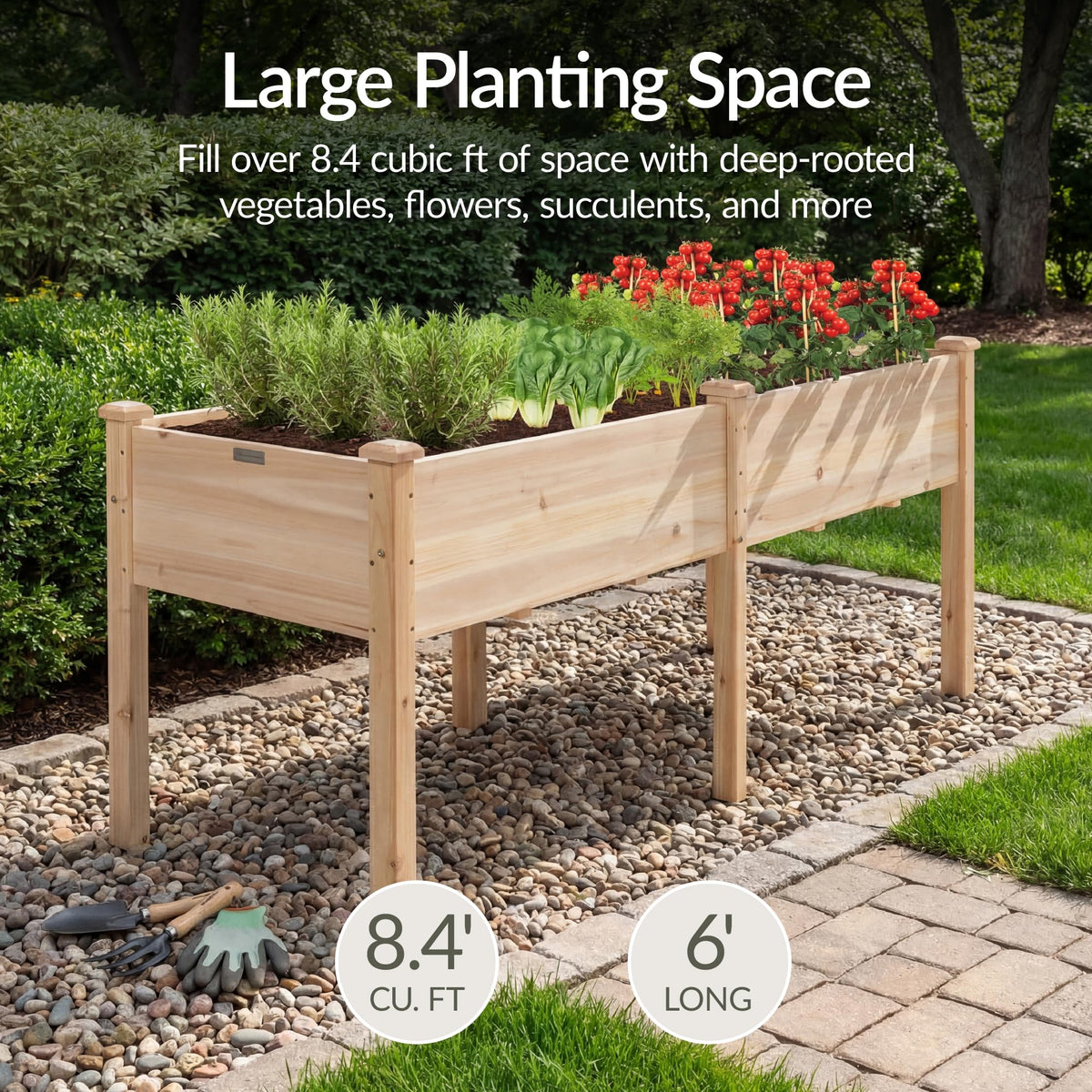 Best Choice Products 72x24x30in Raised Garden Bed, Elevated Wood Planter Box Stand for Backyard, Patio, Balcony w/Divider Panel, 6 Legs, 300lb Capacity - Natural