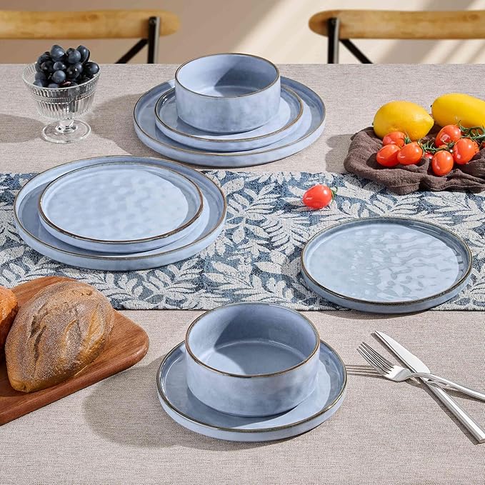 Herogo 12 Pieces Dishware Sets for 4, Stoneware Dinnerware Dish Set, Dinning Plates and Bowls for Home Kitchen, Dishwasher & Microwave Safe, Multicolor
