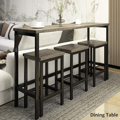 Harper & Bright Designs 4-Piece Dining Table Set, 60.2" L Solid Wood Dining Table with 3 Stools and Metal Frame for Kitchen Dining Room, Antique Grey + Black