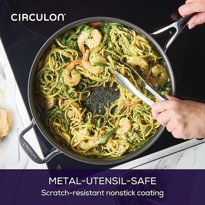 Circulon C1 Series Clad Stainless Steel with ScratchDefense Technology Cookware Nonstick Induction Saute Pan with Lid and Helper Handle, Metal Utensil Safe, 5 Quart - Polished Stainless Steel