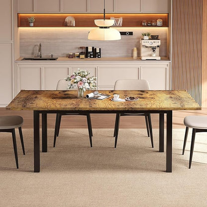 Extendable Dining Table for 4-6, 63" Modern Kitchen Table, Farmhouse Dining Room Tables for Dining, Kitchen, Office, Living Room, Rectangular Wooden Tables, Space Saving (Rustic Brown)
