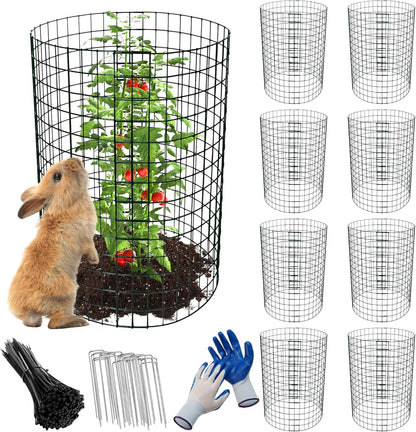 8 Pack Plant Protectors from Animals, 24"x 12" Wire Plant Protector, Wire Cages for Plants with Stakes and Cable Ties, Metal Plant Cages for Plants, Vegetables, Flowers