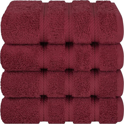 American Soft Linen Luxury Hand Towels for Bathroom, 600 GSM 100% Cotton Turkish 4 Piece Hand Towel Set, 600 GSM Hand Face Towels for Kitchen, Bordeaux Red Hand Towels