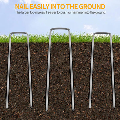 WAENLIR 6 inch 200 Pack Garden Staples Galvanized Landscape Stakes, Heavy Duty Fence Stakes Sod Pins for Securing Weed Fabric Barrier,Ground Cover, Artificial Turf,Dog Fence