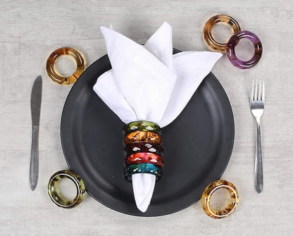Epoxy Resin Napkin Holders for Cloth Napkins Set of 12 - Decorative Napkin Holders for Weddings, Parties & Everyday Dining - Diamond-Top Design in 6 Assorted Pastel Colors - CLEENTABLE