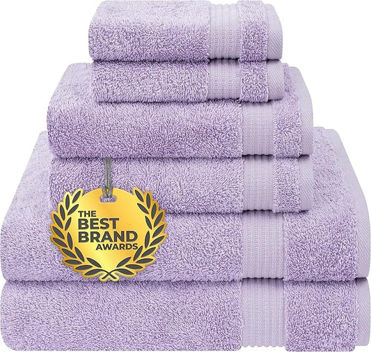 Cotton Paradise 6 Piece Towel Set, 100% Cotton Soft Absorbent Turkish Towels for Bathroom, 2 Bath Towels 2 Hand Towels 2 Washcloths, Lilac Towel Set