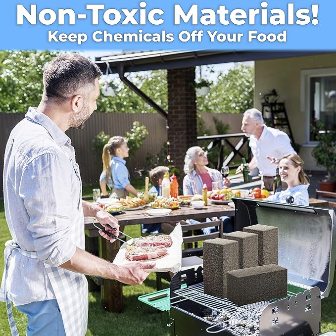 Non-Toxic Restaurant-Grade Grill Cleaning Brick 4Pk. Reusable Non-Scratch Pumice Stone Bricks for Smoker Flat Top Grill BBQ Grate Flattop and Cast Iron. Best 4x4x8 Griddle Cleaner Tool Block.