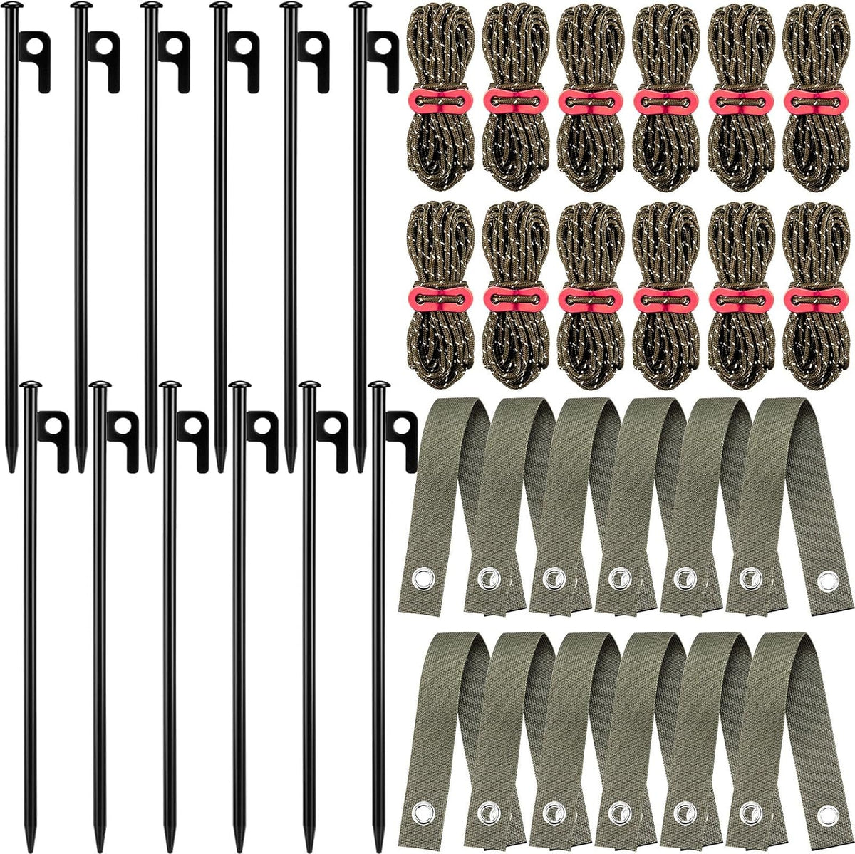 Sintuff 36 Pcs Heavy Duty Tree Stake Kits Stake and Support for Young Leaning Tree Anchor Straightening Kit, 15.8'' Support Straps, 11.8'' Steel Stakes, 13.12ft Rope(Army Green)