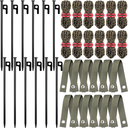 Sintuff 36 Pcs Heavy Duty Tree Stake Kits Stake and Support for Young Leaning Tree Anchor Straightening Kit, 15.8'' Support Straps, 11.8'' Steel Stakes, 13.12ft Rope(Army Green)