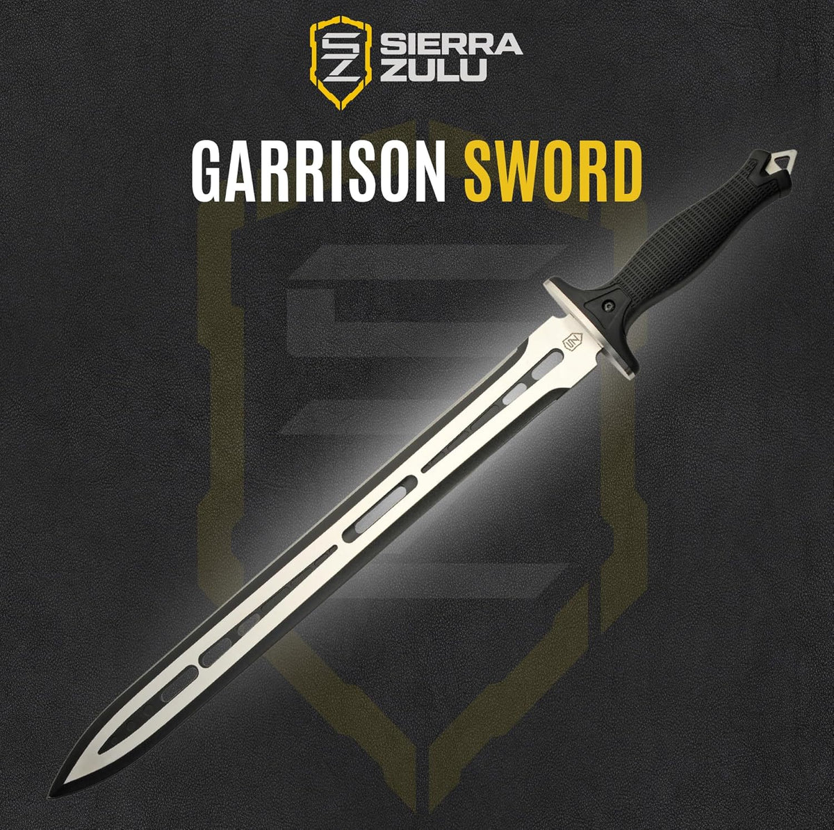 Sierra Zulu Garrison Sword - 7CR13 Stainless Steel Blade, 27.0 inches Overall, 19.5” Blade with Two Tone Powder Coated Finish - Glass Fiber Handle, Tactical Nylon Sheath with Reversible Wear Strap