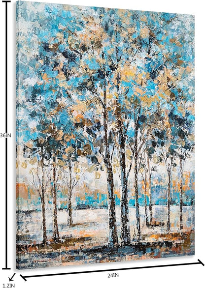 NdcSkyArt Blue Tree Canvas Wall Art - Abstract Forest Paintings for Modern Living Room, Bedroom, and Bathroom Décor