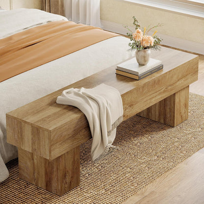 Tribesigns 63" Long Entryway Bench, Rustic Farmhouse End of Bed Bench, Wooden Shoe Bench Seat for Hallway, Living Room, End of Bed, Light Brown