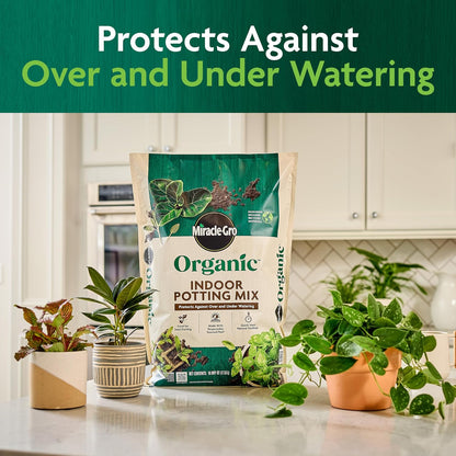 Miracle-Gro Organic Indoor Potting Mix, Protects Against Over and Under Watering, for Indoor Container Plants, Houseplants and Starter Plants, OMRI Listed, 16 qt., 2-Pack
