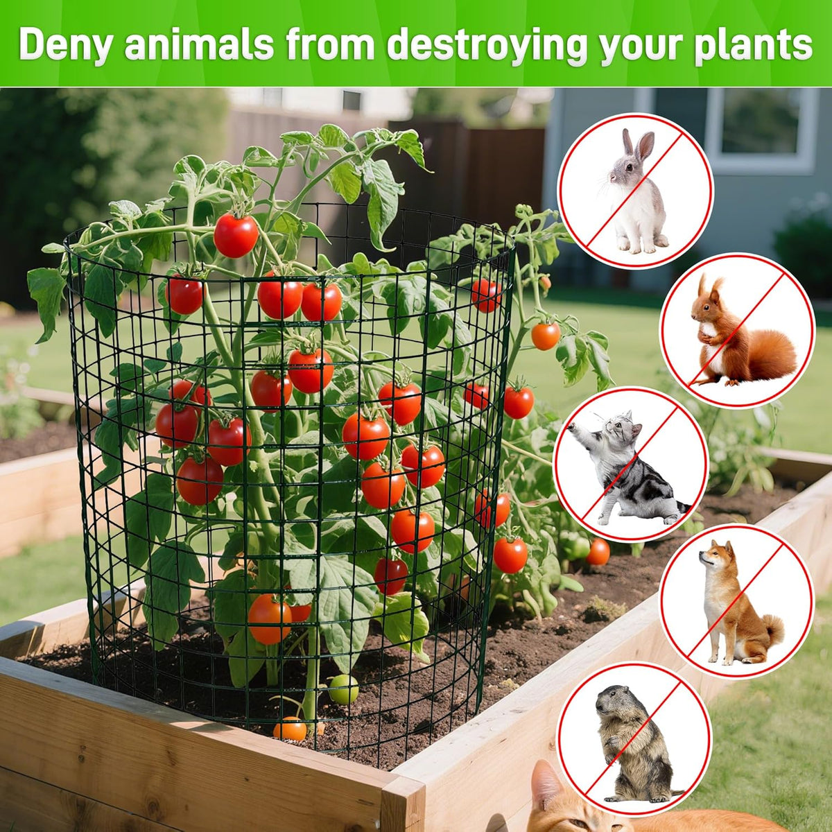8 Pack Plant Protectors from Animals, 24"x 12" Wire Plant Protector, Wire Cages for Plants with Stakes and Cable Ties, Metal Plant Cages for Plants, Vegetables, Flowers