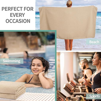 Microfiber Waffle Bath Towels, 4 Pieces, Soft, Absorbent, Fast Drying, Lint Free (Beige+Gray+Blue+White)