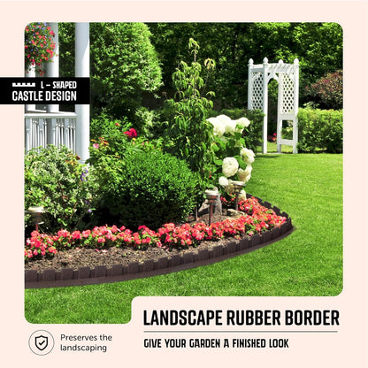 Playsafer L-Shaped Flexible Rubber Castle Edger for Lawns Landscaping and Playgrounds | Easy No Dig Installation (6 Pack, Brown)