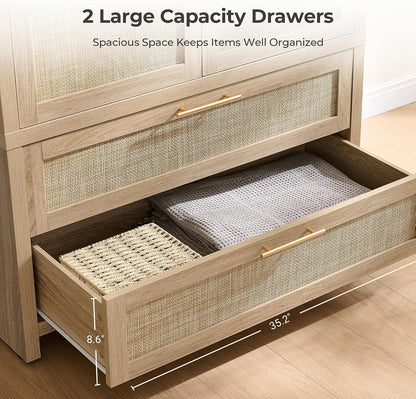SICOTAS 71 inch Rattan Wardrobe Closet : Armoire Wardrobe with Drawers