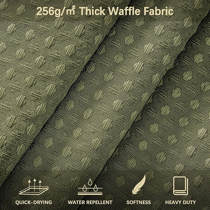 Khaki Shower Curtain Waffle Weave 60 Inches Heavy Fabric Duty Shower Curtains for Stall, Water Repellent 256GSM Weighted Modern Bathroom Shower Curtains with 10 Metal Hooks, 60Wx72H