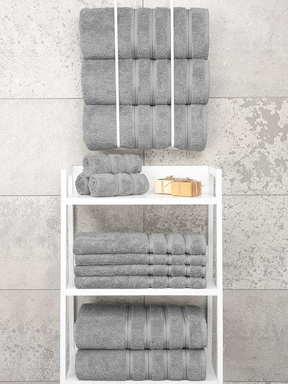 American Soft Linen Luxury 4 Piece Bath Towel Set, 600 GSM 100% Cotton Turkish Bath Towels for Bathroom, 27x54 in Large Bathroom Shower Towels, Light Grey