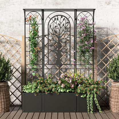 Metal Planter Box with Trellis, Raised Garden Bed with Trellis Privacy Screen, 62 inch Tall Planter Boxes for Climbing Plants, Flowers, Vegetables, Fruits, Balcony and Patio Decor (Black)