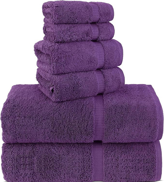 Chakir Turkish Linens 100% Cotton Premium Turkish Towels for Bathroom, 2 Large Bath Towels, 2 Hand Towels, 2 Washcloths (6-Piece Towel Set, Eggplant)