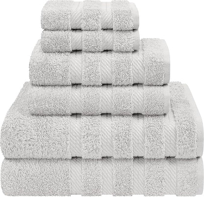 American Soft Linen Luxury 6 Piece Towel Set, 2 Bath Towels 2 Hand Towel 2 Washcloths, 600 GSM 100% Cotton Turkish Towels for Bathroom, Silver Grey Towel Sets