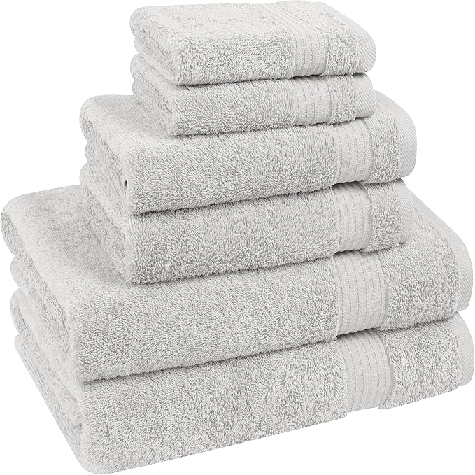 Cotton Paradise 6 Piece Towel Set 100% Cotton Soft Absorbent Turkish Towels for Bathroom 2 Bath Towels 2 Hand Towels 2 Washcloth Silver Gray Towel Set