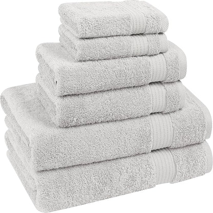 Cotton Paradise 6 Piece Towel Set 100% Cotton Soft Absorbent Turkish Towels for Bathroom 2 Bath Towels 2 Hand Towels 2 Washcloth Silver Gray Towel Set