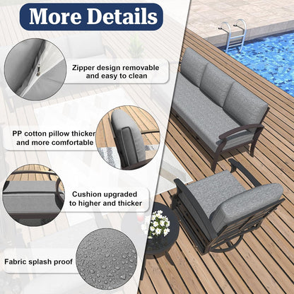 ALAULM Aluminum 3-Seat Patio Furniture Set, Metal Outdoor Furniture Sectional Sofas w/5.1" Cushions for Patio, Backyard, Poolside-Grey