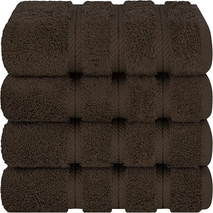 American Soft Linen Luxury Hand Towels for Bathroom, 600 GSM 100% Cotton Turkish 4 Piece Hand Towel Set, 600 GSM Hand Face Towels for Kitchen, Brown Hand Towels