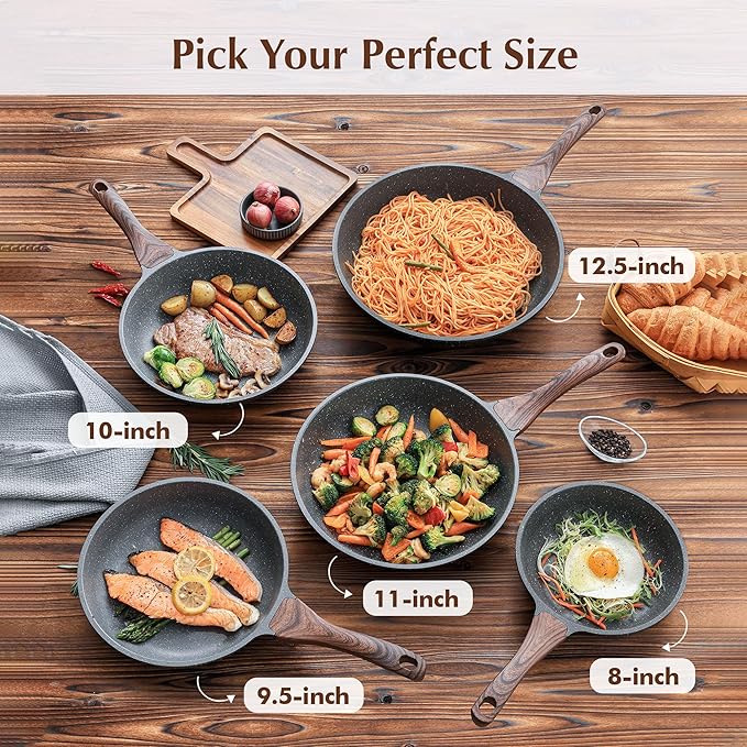 SENSARTE Nonstick Frying Pan Skillet, Swiss Granite Coating Omelette Pan, Healthy Stone Cookware Chef's Pan, PFOA Free (8/9.5/10/11/12.5 Inch) (11 Inch)